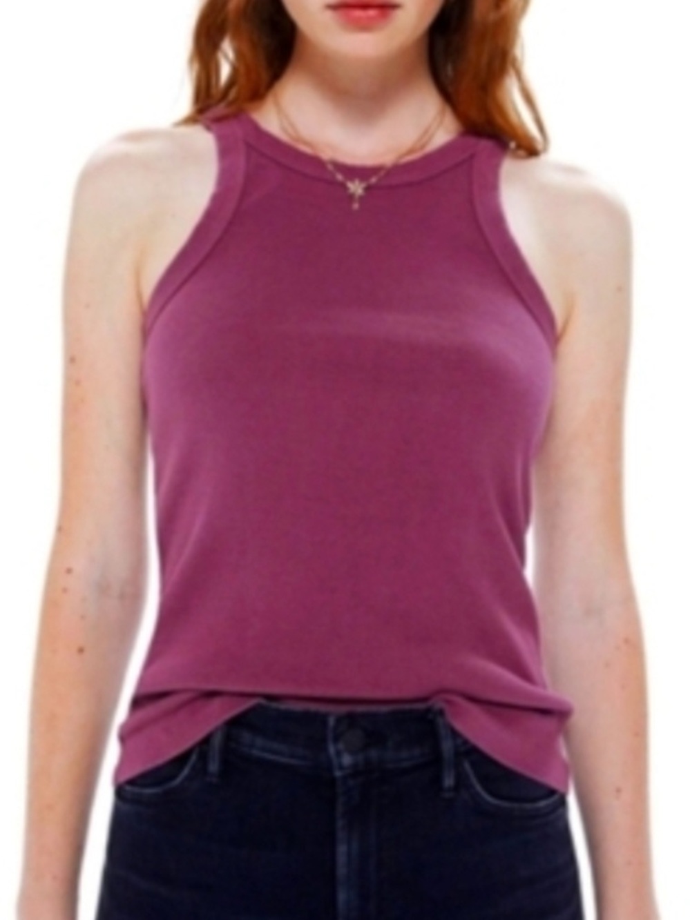 MOTHER Mother Move It The Chin Ups Ribbed Tank Top Magenta Athleisure USA-Small